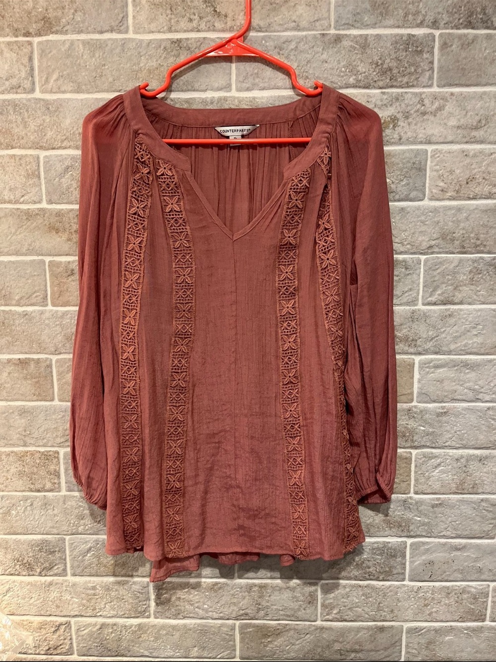 Counterparts Rosewood V-Neck Peasant Blouse